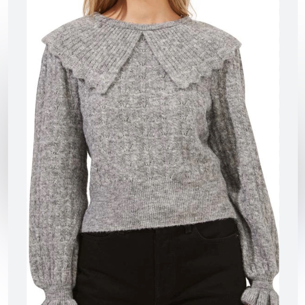 Astr The Label Safford Grey Peter Pan Collared Sweater